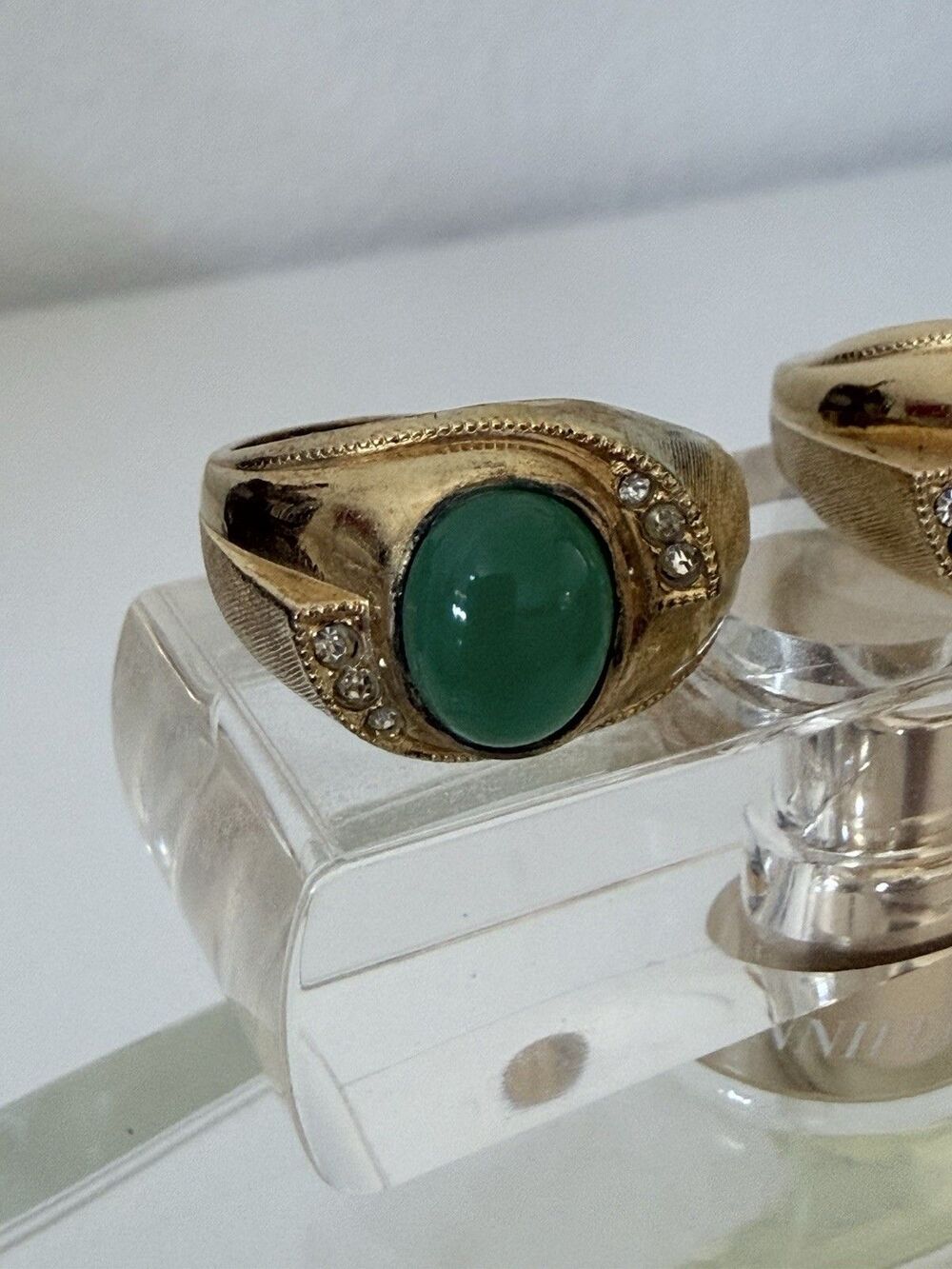 Vintage ESPO Men's 10K Gold Filled Signet Ring Set of 2 Green Cabochon Size 11.5 - Picture 12 of 16